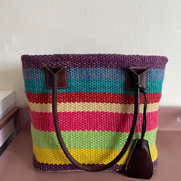GAP Handbags - GAP Jute - outer layer woven palm leaf inner layer and brown leather straps